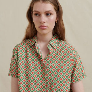Rowland Short Sleeve Shirt | Orange Geometric