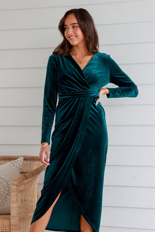 Velvet Drape Dress | Emerald