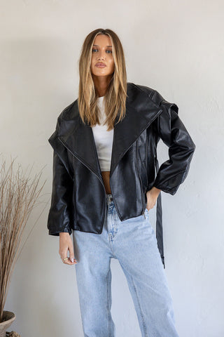 The Paris Faux Leather Belted Jacket | Black