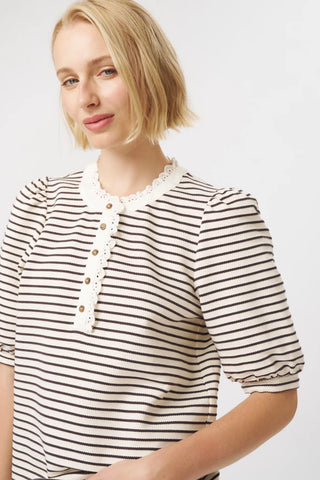 Jacqueline Top |  White with Brown Stripe