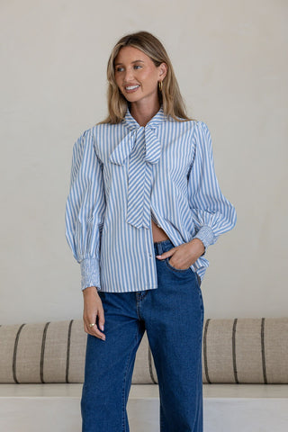 Pip Striped Shirt With Bow | Blue White