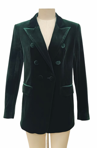 Velvet Double Breasted Blazer | Emerald Green