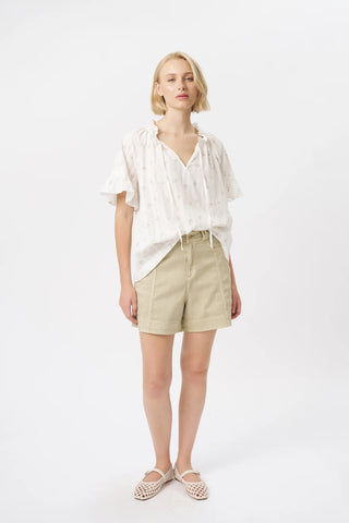 Patricia Shirt | White with White & Green Flower
