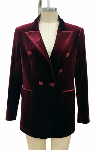 Velvet Double Breasted Blazer | Plum