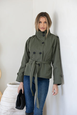 Liza Cropped Funnel Neck Trench | Khaki