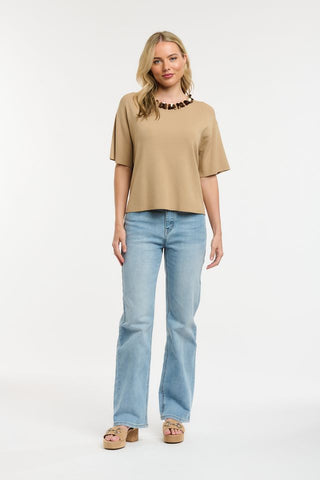 Sequin Knit Top | Camel