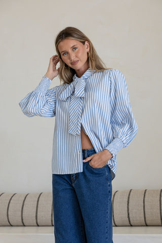 Pip Striped Shirt With Bow | Blue White