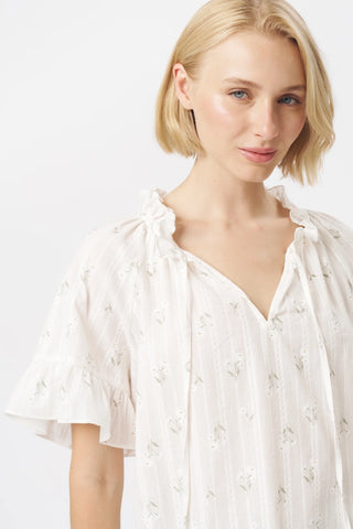 Patricia Shirt | White with White & Green Flower