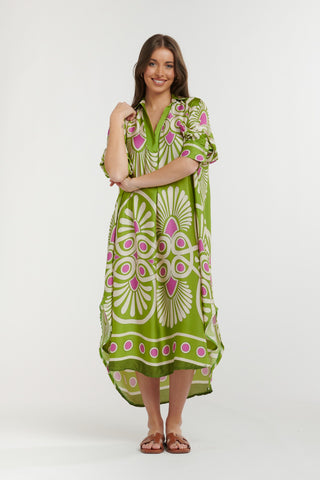 Urban Luxury Motif Print Dress | Lime Cream