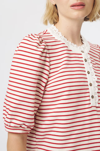 Jacqueline Top |  White with Red Stripe