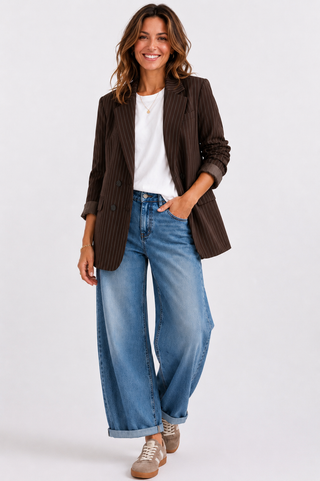 Pin Stripe Blazer | Chocolate