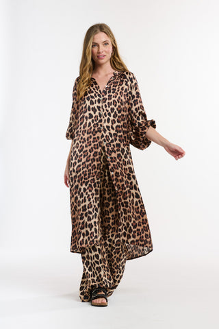 The Hills Button Through Dress | Leopard Brown Beige