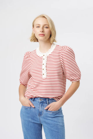 Jacqueline Top |  White with Red Stripe