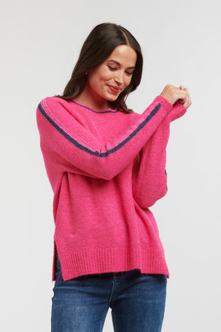 Racer Round Neck Knit | Fuxia