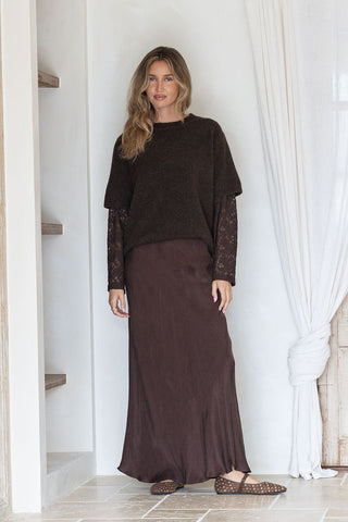 Lace Sleeve Jumper | Chocolate