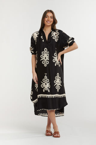 Urban Luxury Motif Print Dress | Black