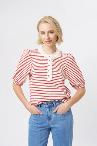Jacqueline Top |  White with Red Stripe