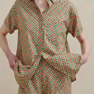 Rowland Short Sleeve Shirt | Orange Geometric