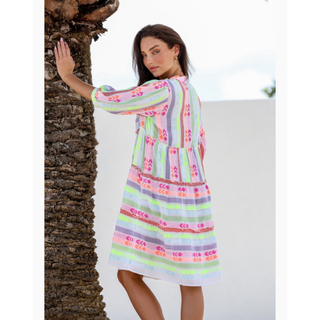 Mediterranean Dress | Orange Pink Fluro Yellow