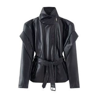 The Paris Faux Leather Belted Jacket | Black