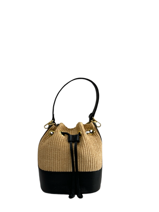 Naxos Rafia Leather Bucket Bag | Black