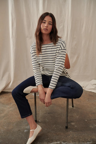 Amelie Top | Ecru with Navy Stripe