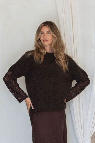 Lace Sleeve Jumper | Chocolate