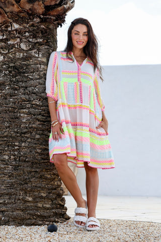 Mediterranean Dress | Fluro Pink Yellow