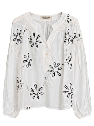 Paros Blouse | White Dark Navy