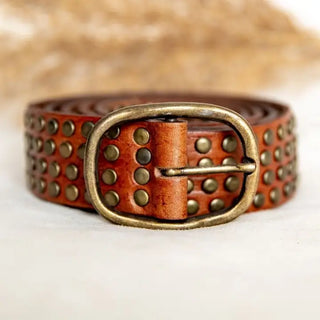 Leather Studded Belt | Tan