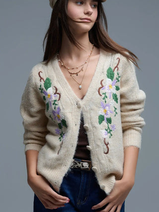 Floral Embroidered Cardigan | Cream PRE ORDER