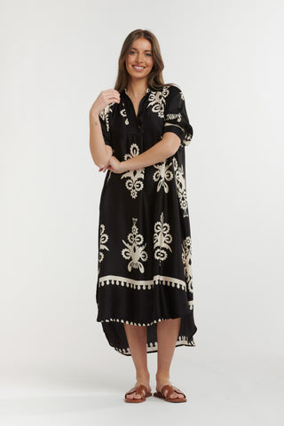 Urban Luxury Motif Print Dress | Black