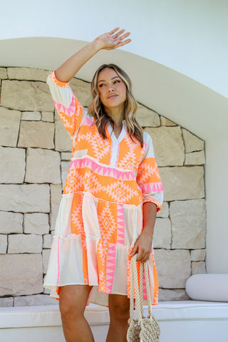 Mediterranean Dress |Orange Pink