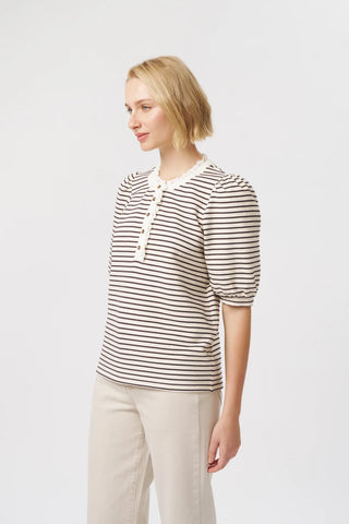 Jacqueline Top |  White with Brown Stripe