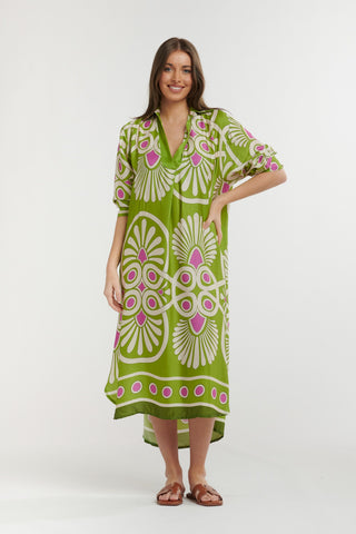 Urban Luxury Motif Print Dress | Lime Cream