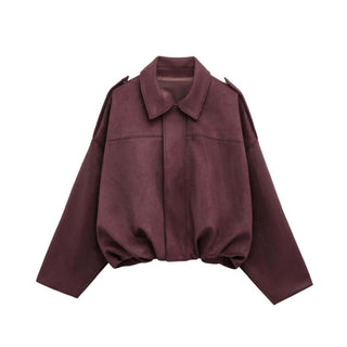Amara Faux Suede Bomber Jacket | Wine