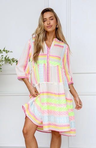 Mediterranean Dress | Fluro Pink Yellow