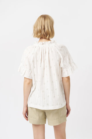 Patricia Shirt | White with White & Green Flower