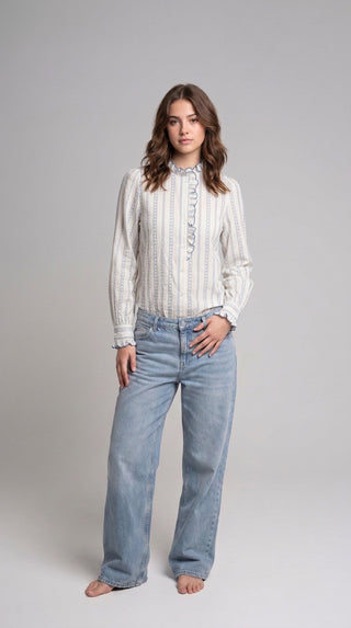 Ruffle Stripe Shirt | Blue Cream