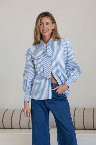 Pip Striped Shirt With Bow | Blue White
