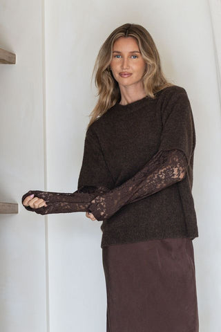 Lace Sleeve Jumper | Chocolate