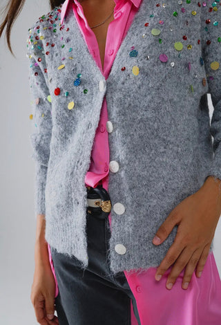 Teena Sequin Cardigan | Grey