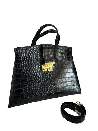 Lune Croc Print Bag | Black