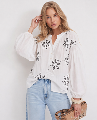 Paros Blouse | White Dark Navy