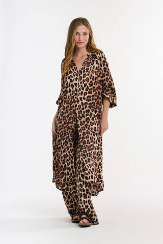 The Hills Button Through Dress | Leopard Brown Beige