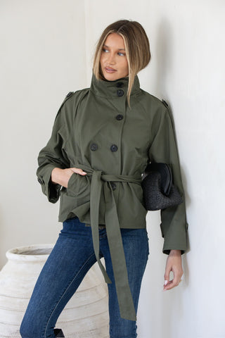 Liza Cropped Funnel Neck Trench | Khaki