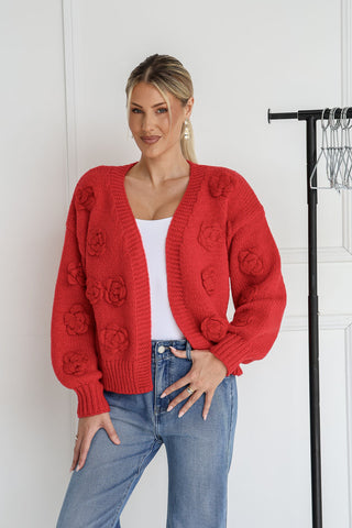 Rosette Cardigan | Red