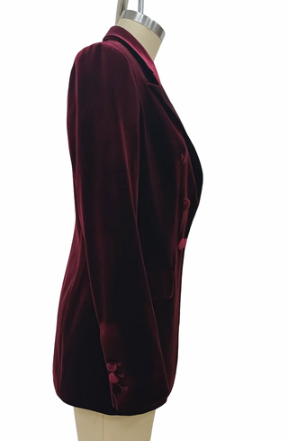 Velvet Double Breasted Blazer | Plum