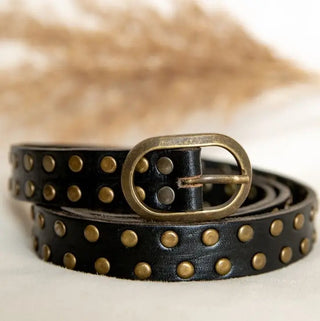 Leather Studded Belt Narrow | Black