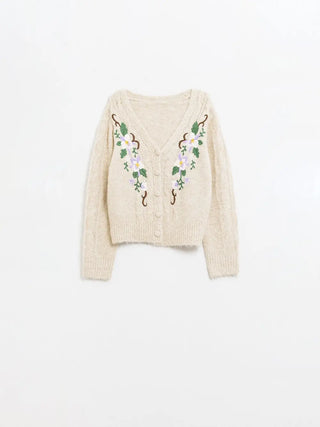 Floral Embroidered Cardigan | Cream PRE ORDER